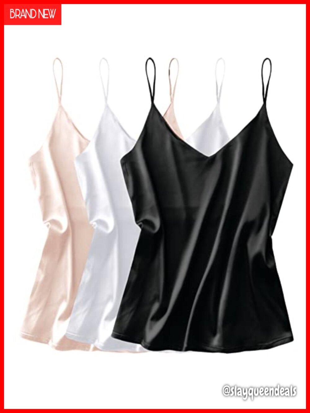 Silk Satin Tank Top V Neck Camisole Spaghetti Strap Sleeveless Summer Blouse